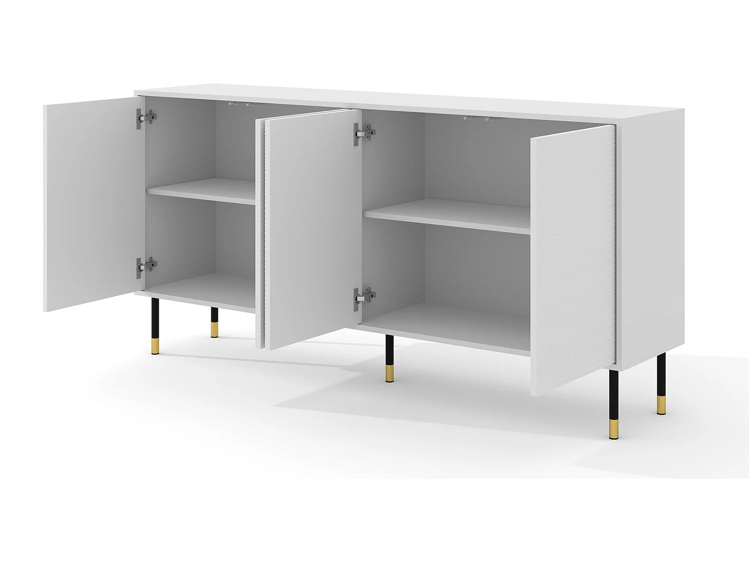 Commode SHERWOOD Buffet 4D 180 cm fraisée sur pieds blanc mat