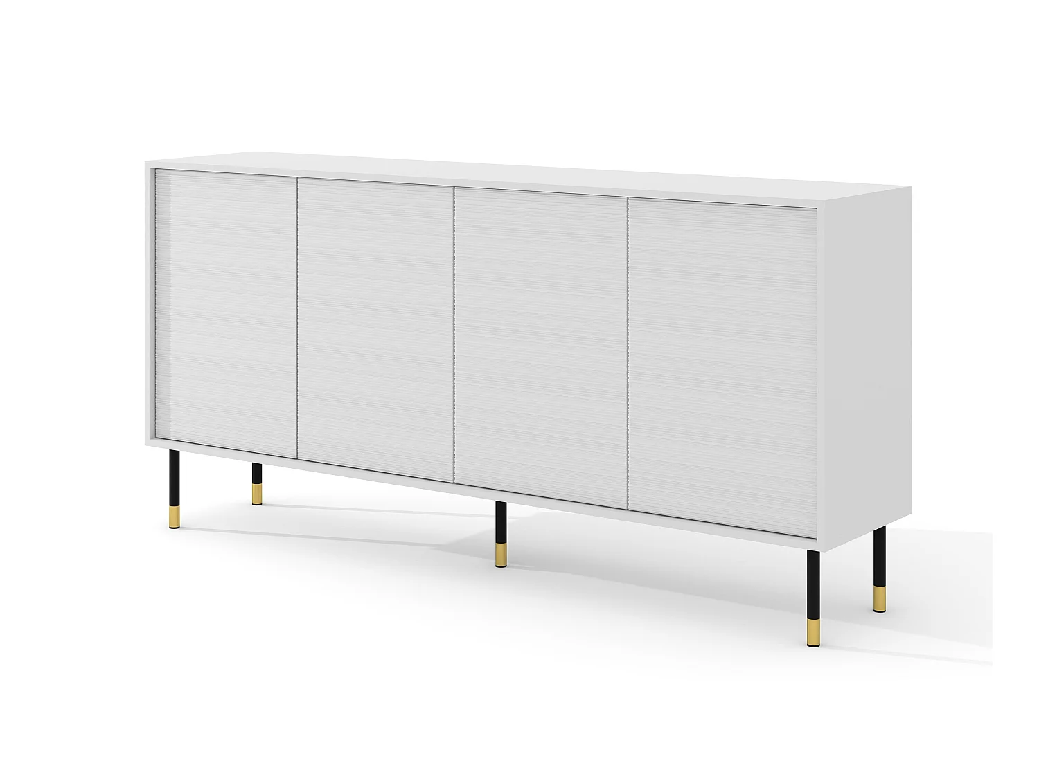 Commode SHERWOOD Buffet 4D 180 cm fraisée sur pieds blanc mat
