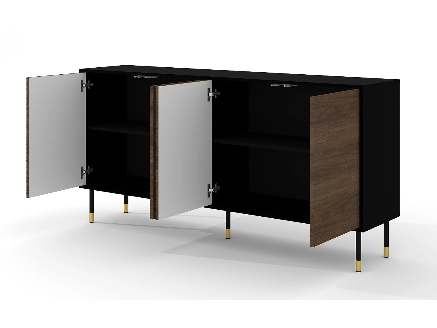 Cómoda SHERWOOD 4D 180 cm fresado sobre patas negro mate / roble catania