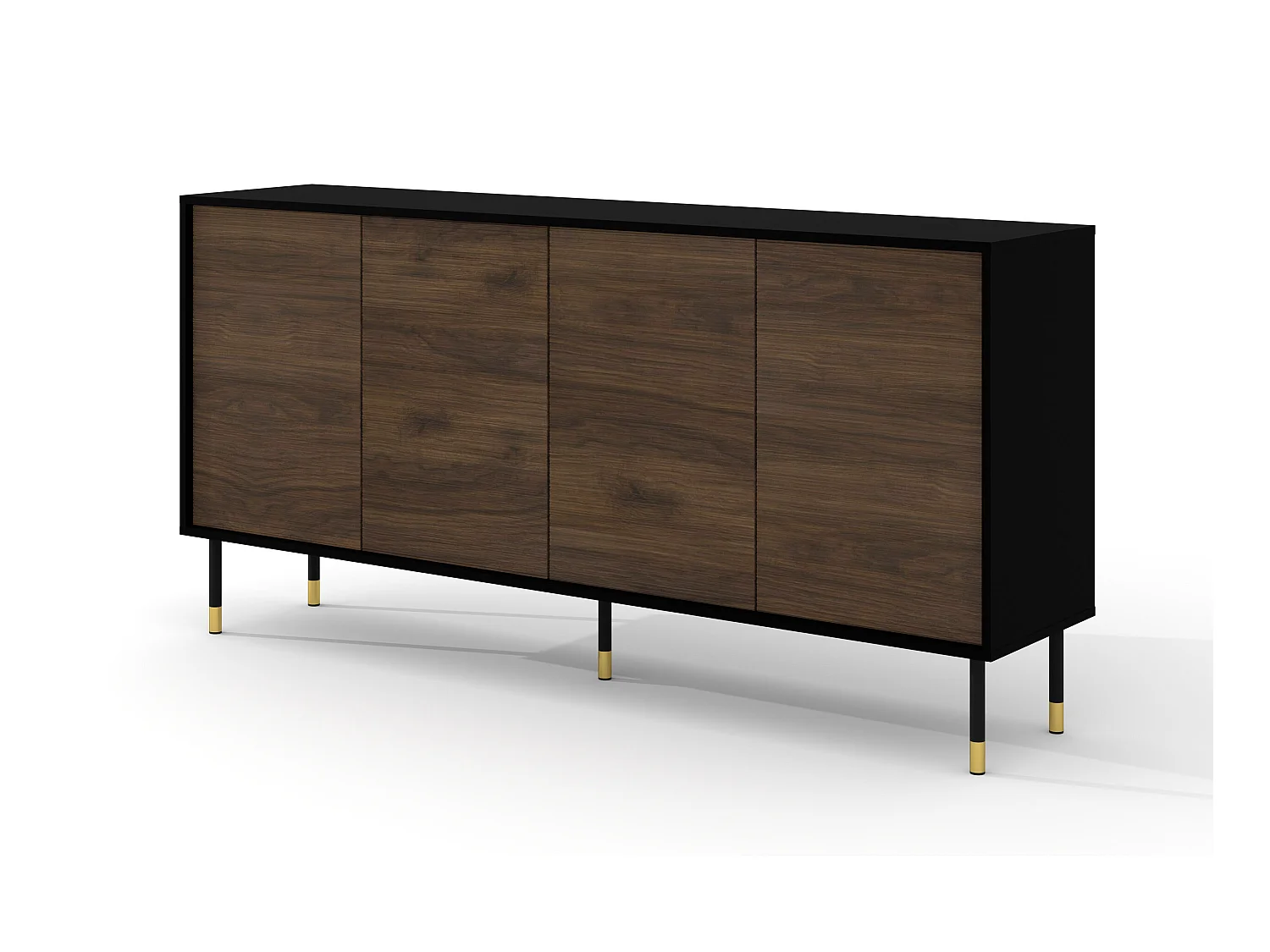 Commode SHERWOOD Buffet 4D 180 cm fraisée sur pieds noir mat / chêne catania