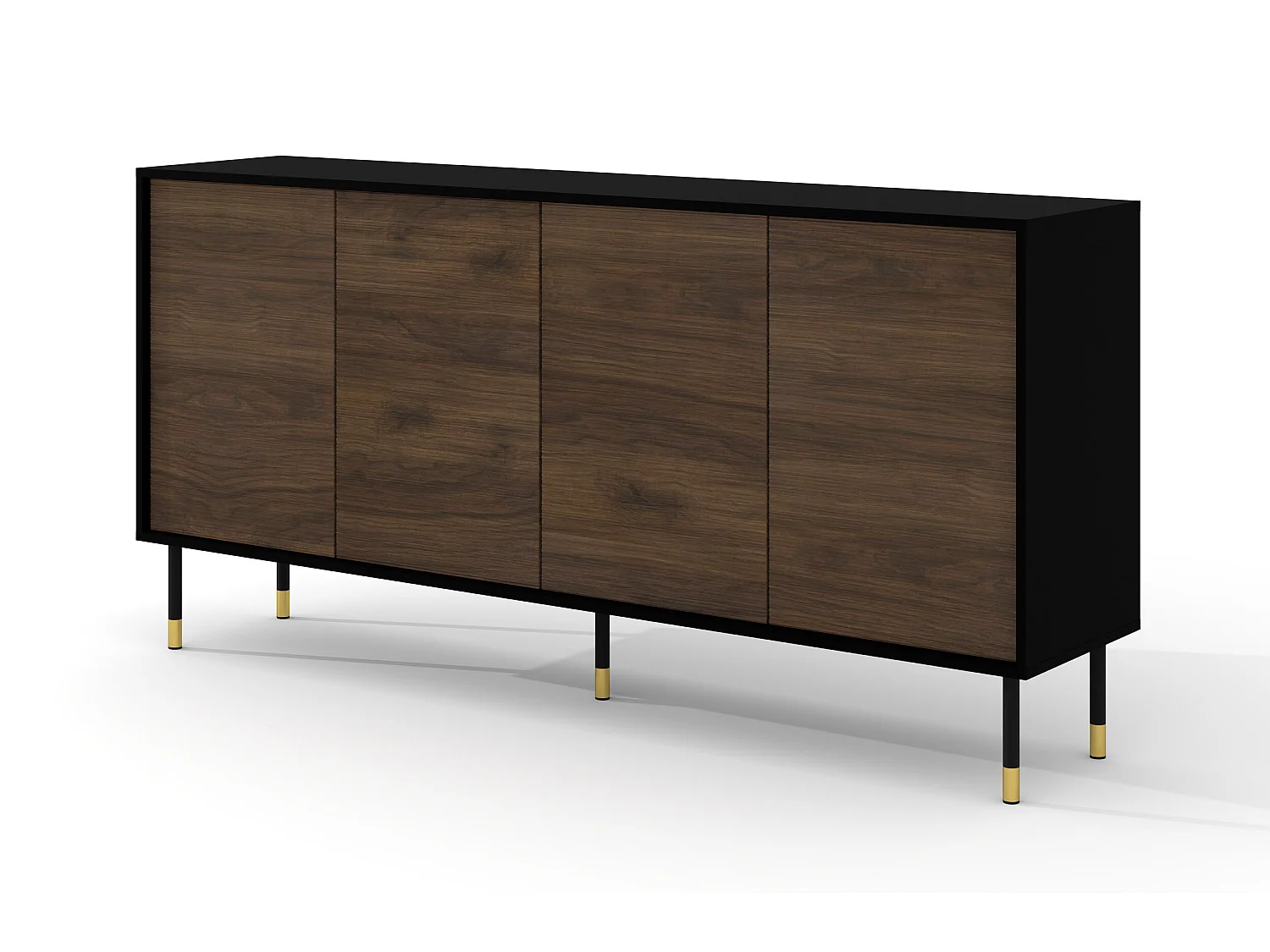 Ladenkast SHERWOOD 4D 180 cm gefreesd op poten mat zwart / catania-eik