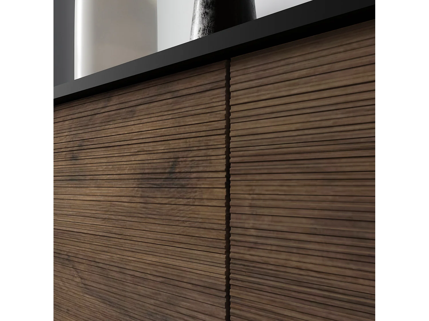 Ladenkast SHERWOOD 4D 180 cm gefreesd op poten mat zwart / catania-eik