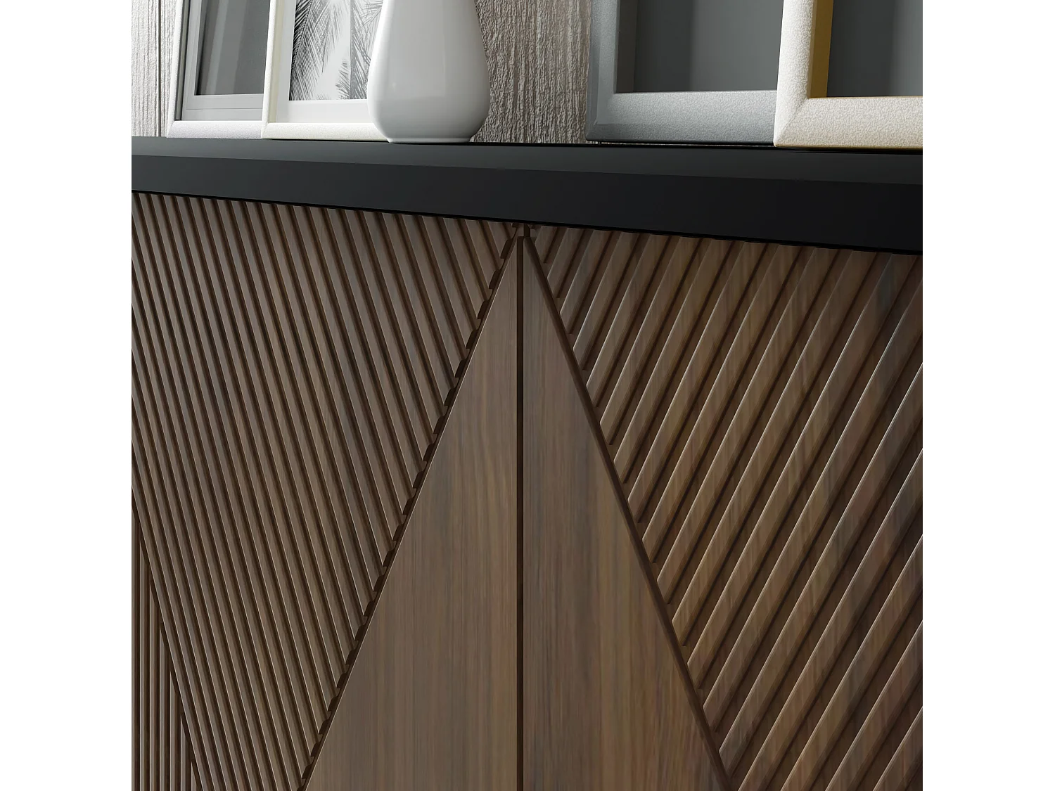 Ladenkast WOODY IV 4D 180 cm gefreesd op poten mat zwart / catania-eik