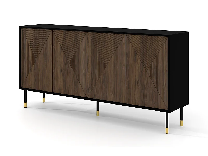 Cómoda WOODY IV 4D 180 cm fresado sobre patas negro mate / roble catania