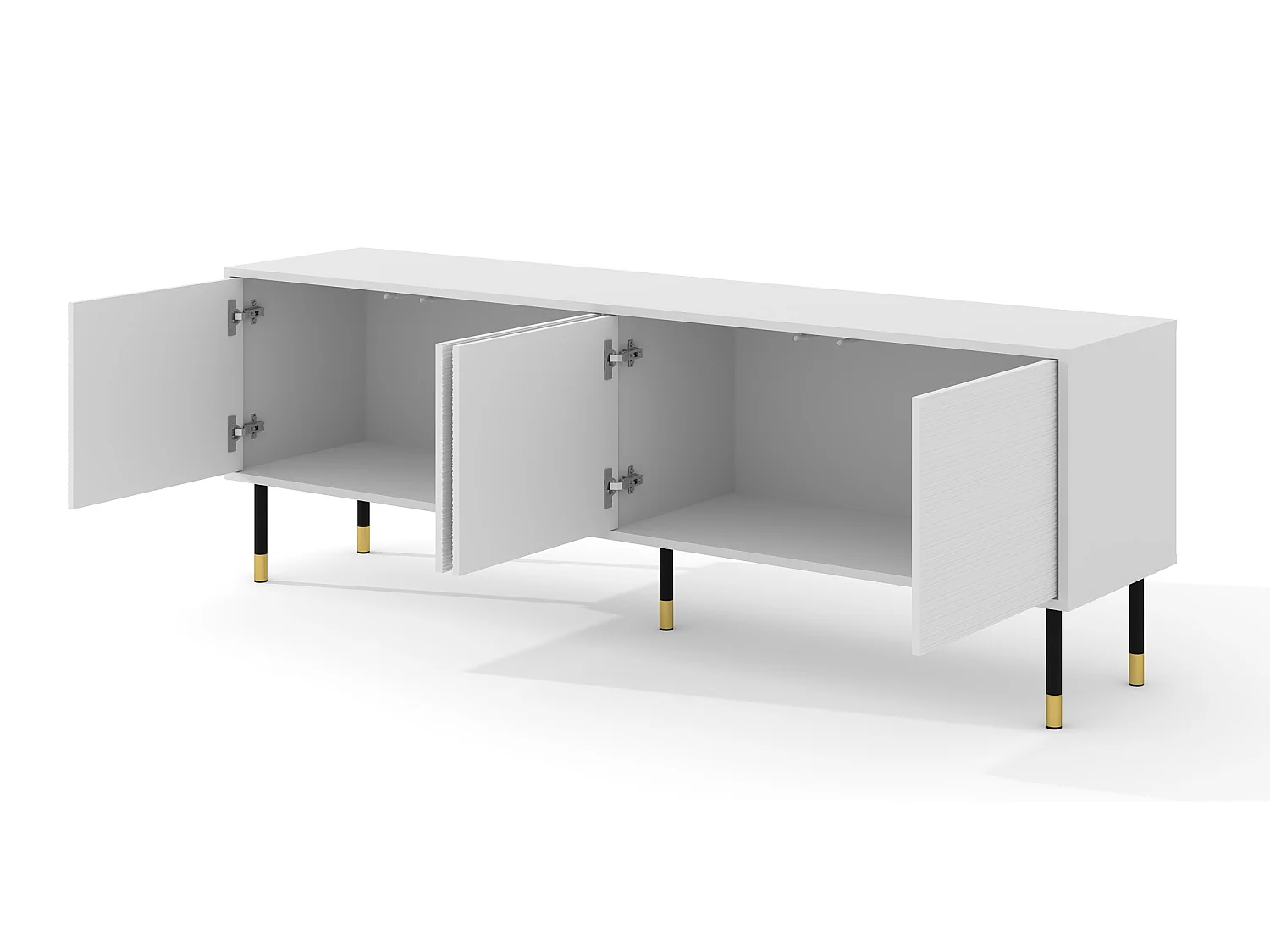 Mueble de TV SHERWOOD 4D 180 cm fresado sobre patas blanco mate