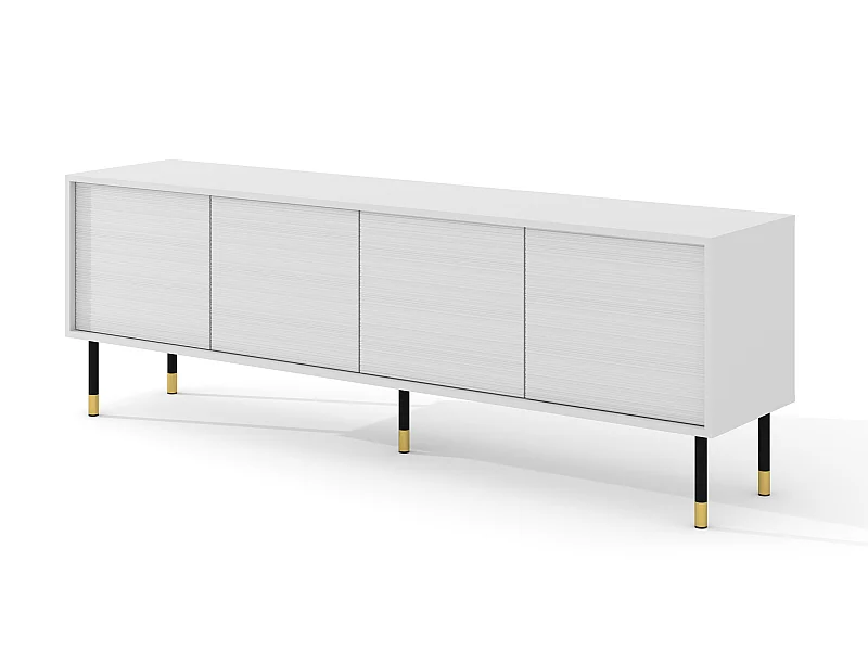 TV-meubel SHERWOOD 4D 180 cm gefreesd op poten mat wit