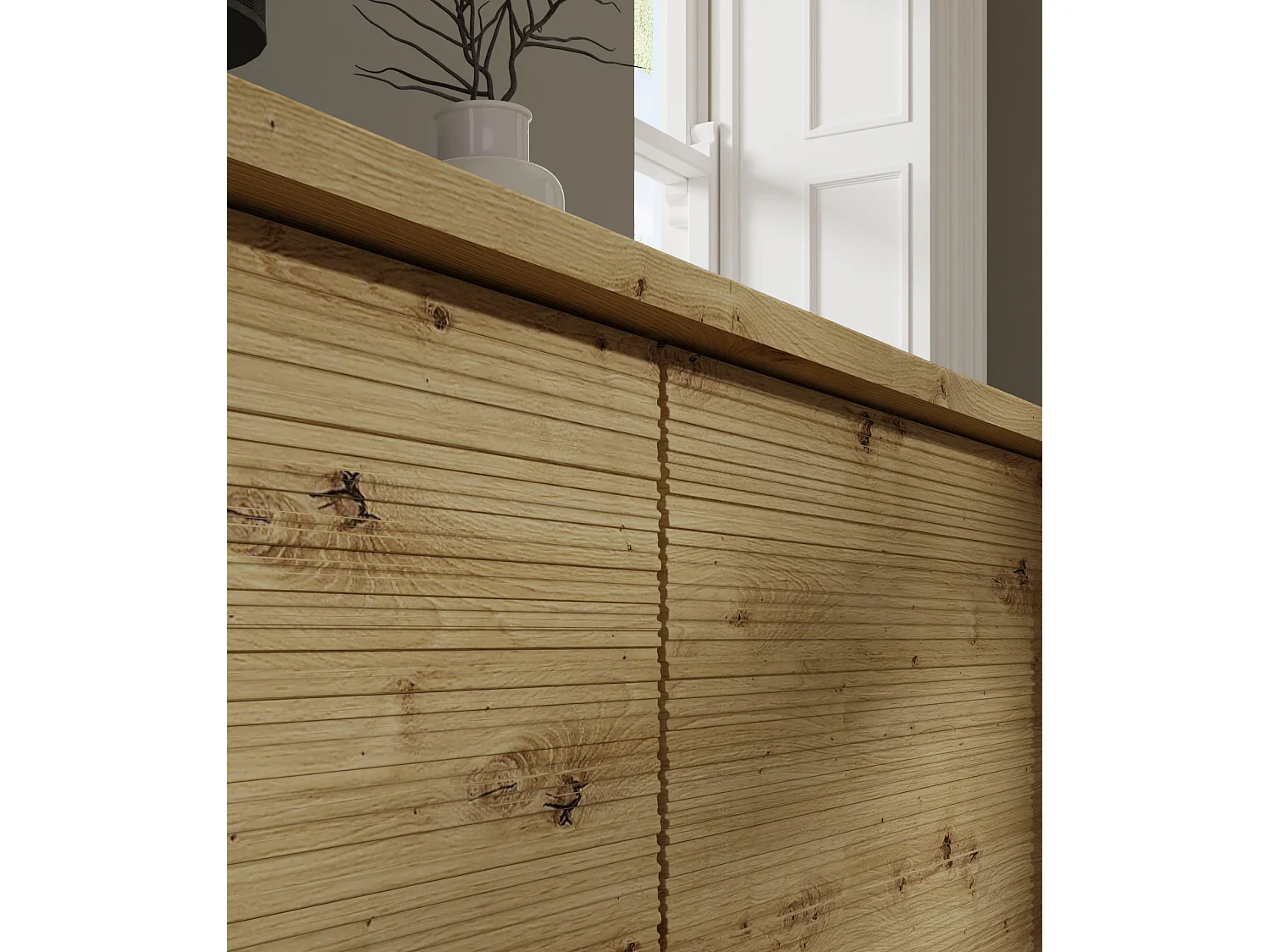 TV-meubel SHERWOOD 4D 180 cm gefreesd op poten artisanaal eiken