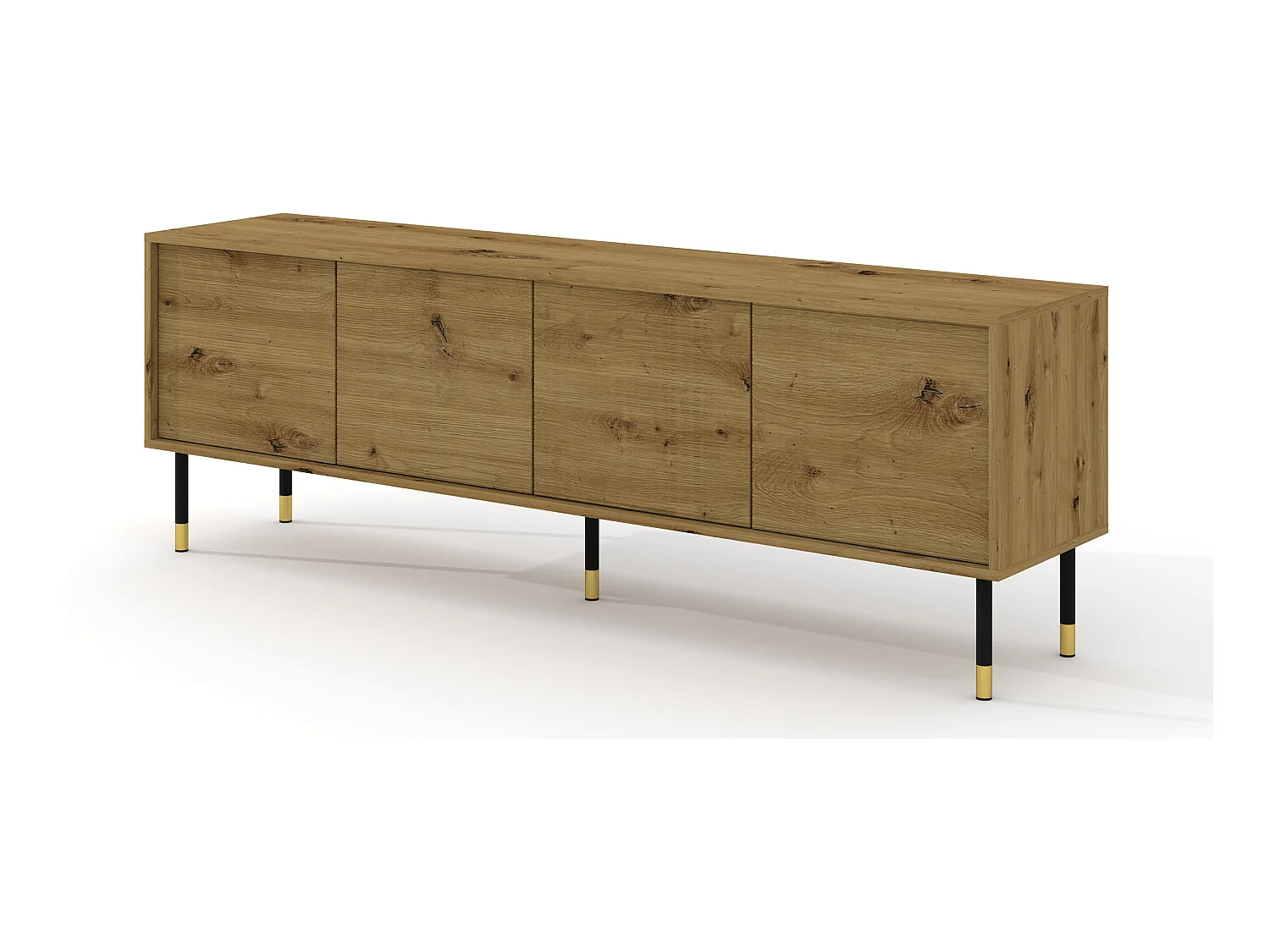 Meuble TV SHERWOOD 4D 180 cm fraisé sur pieds chêne artisan