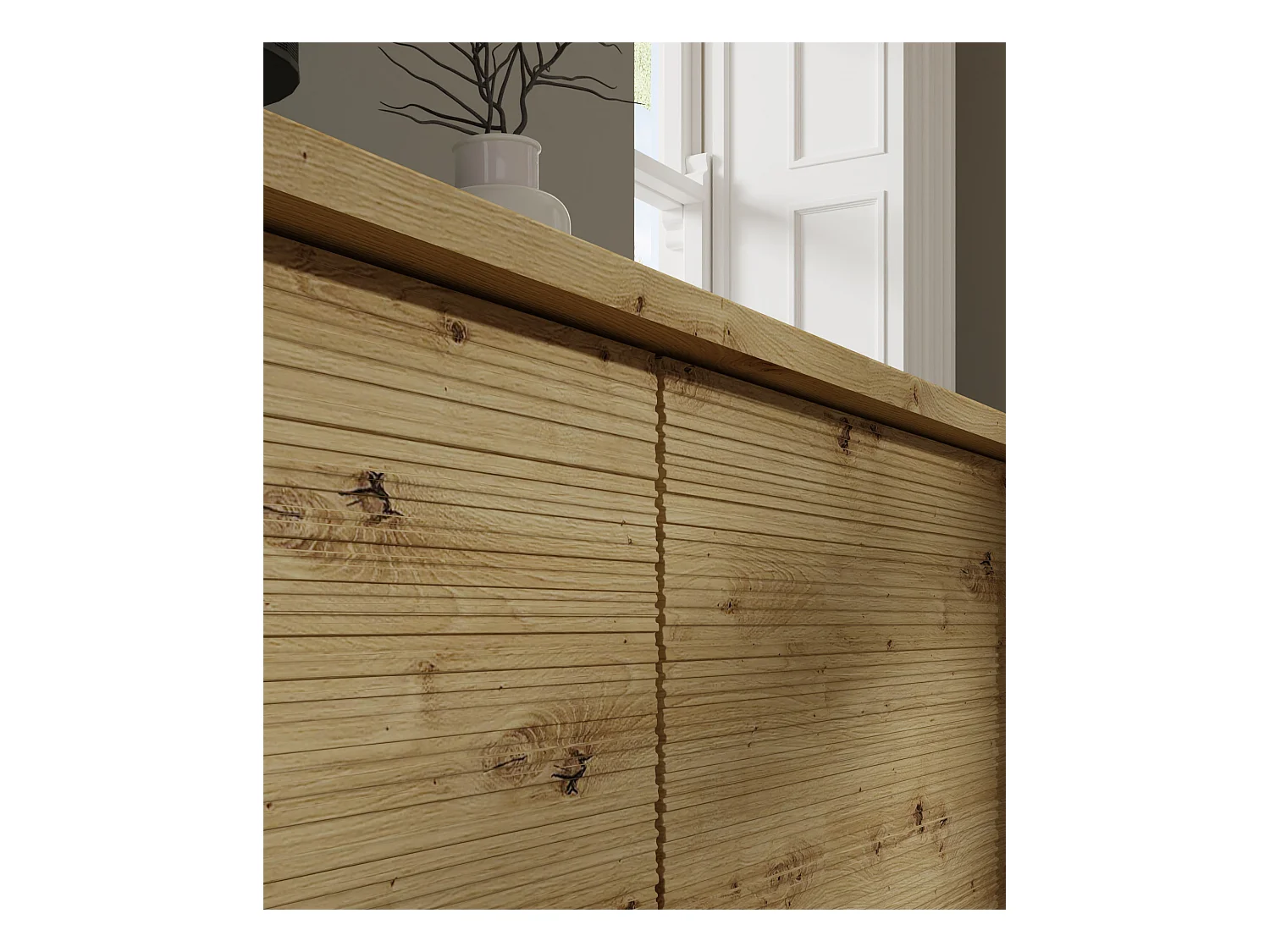 Mueble de TV SHERWOOD 4D 180 cm fresado sobre patas roble artesanal