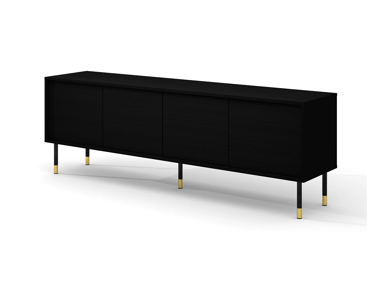 Meuble TV SHERWOOD 4D 180 cm fraisé sur pieds noir mat