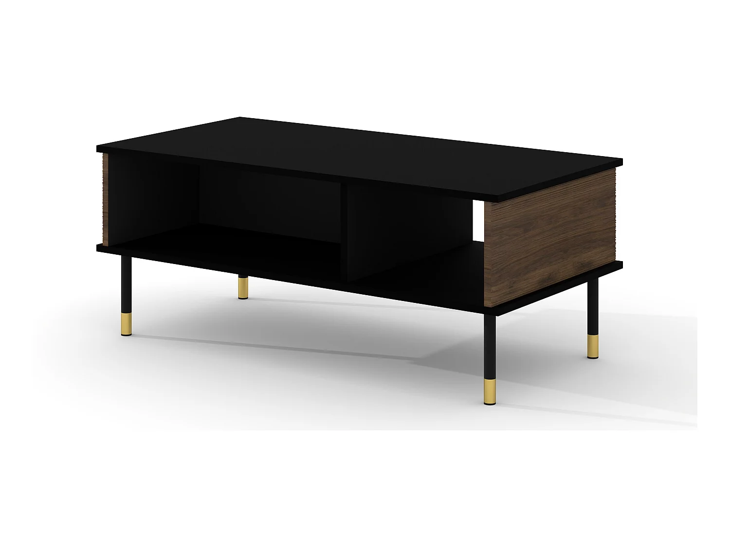 Salontafel SHERWOOD 110x55 cm gefreesd op poten mat zwart / catania-eik