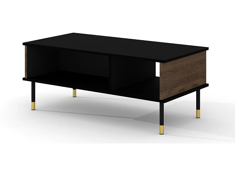 Salontafel SHERWOOD 110x55 cm gefreesd op poten mat zwart / catania-eik