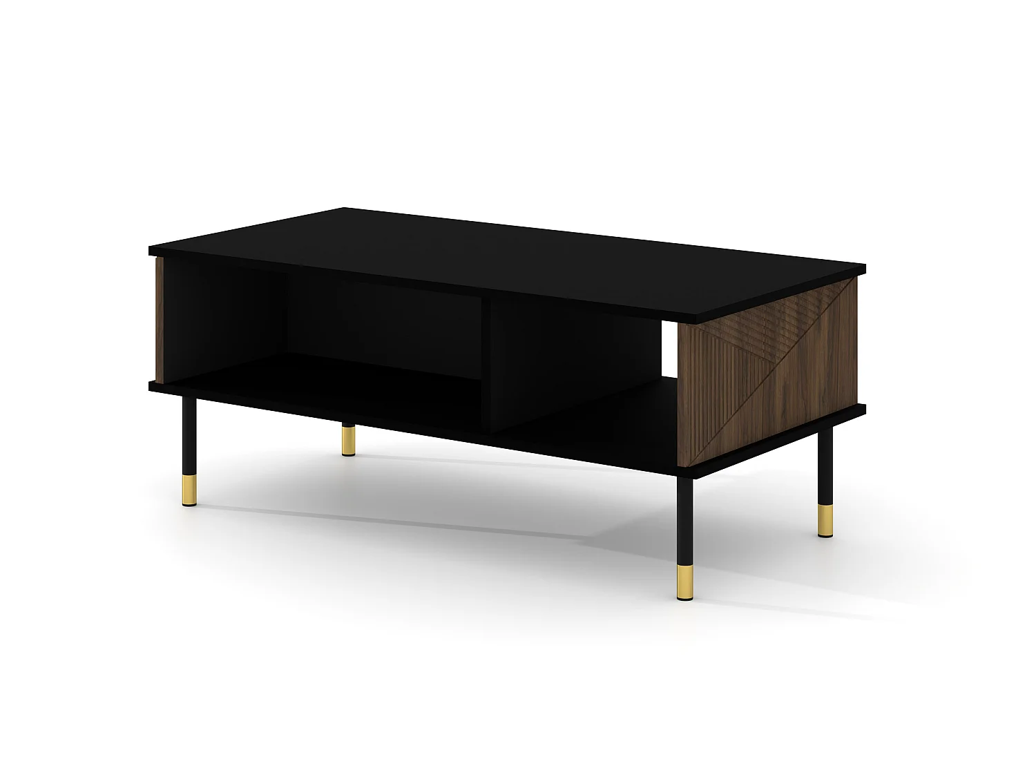 Salontafel WOODY IV 110x55 cm gefreesd op poten mat zwart / catania-eik