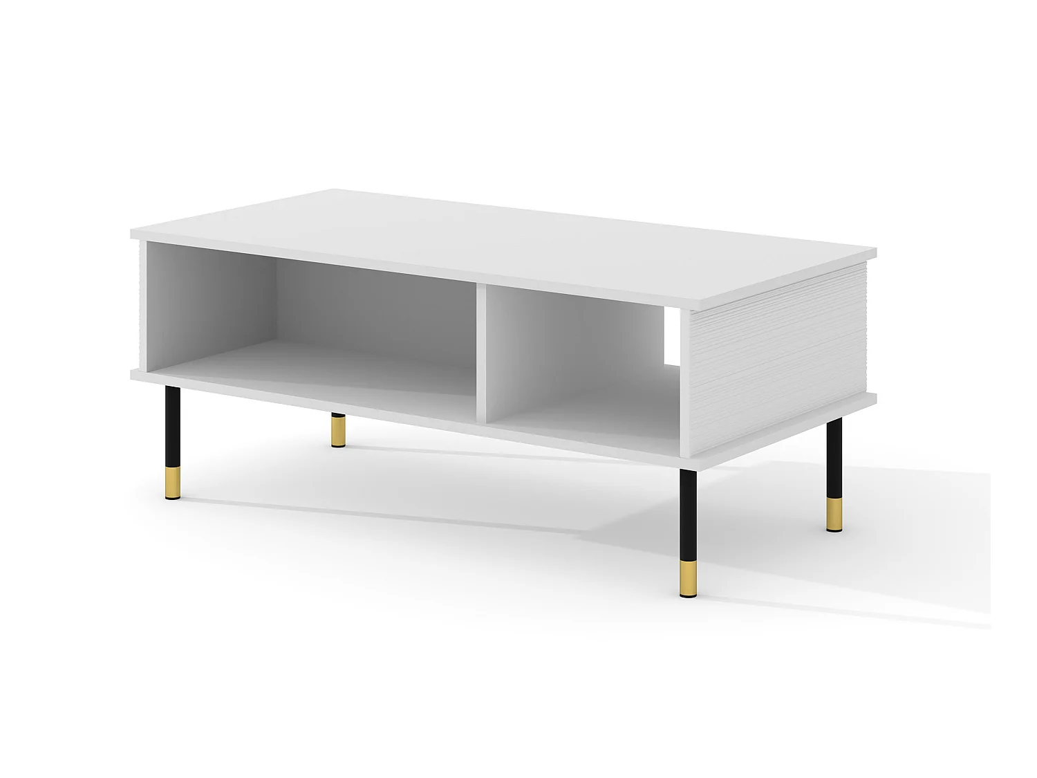 Table basse SHERWOOD 110x55 cm fraisée sur pieds blanc mat
