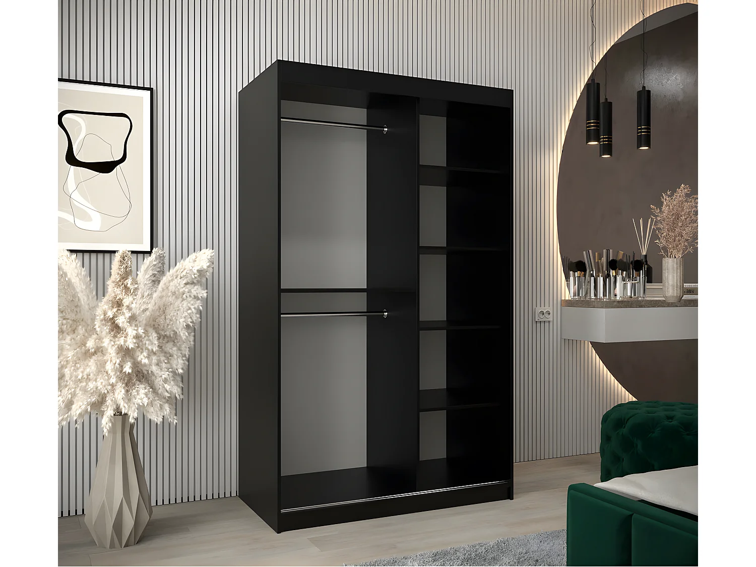 Armoire 2 portes coulissantes Tokyo 120x200 cm Noir  - Blanc