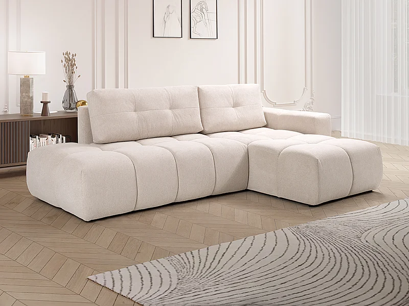 Ecksofa mit Schlaffunktion - Ecke rechts - Stoff - Beige - TRIMALDI