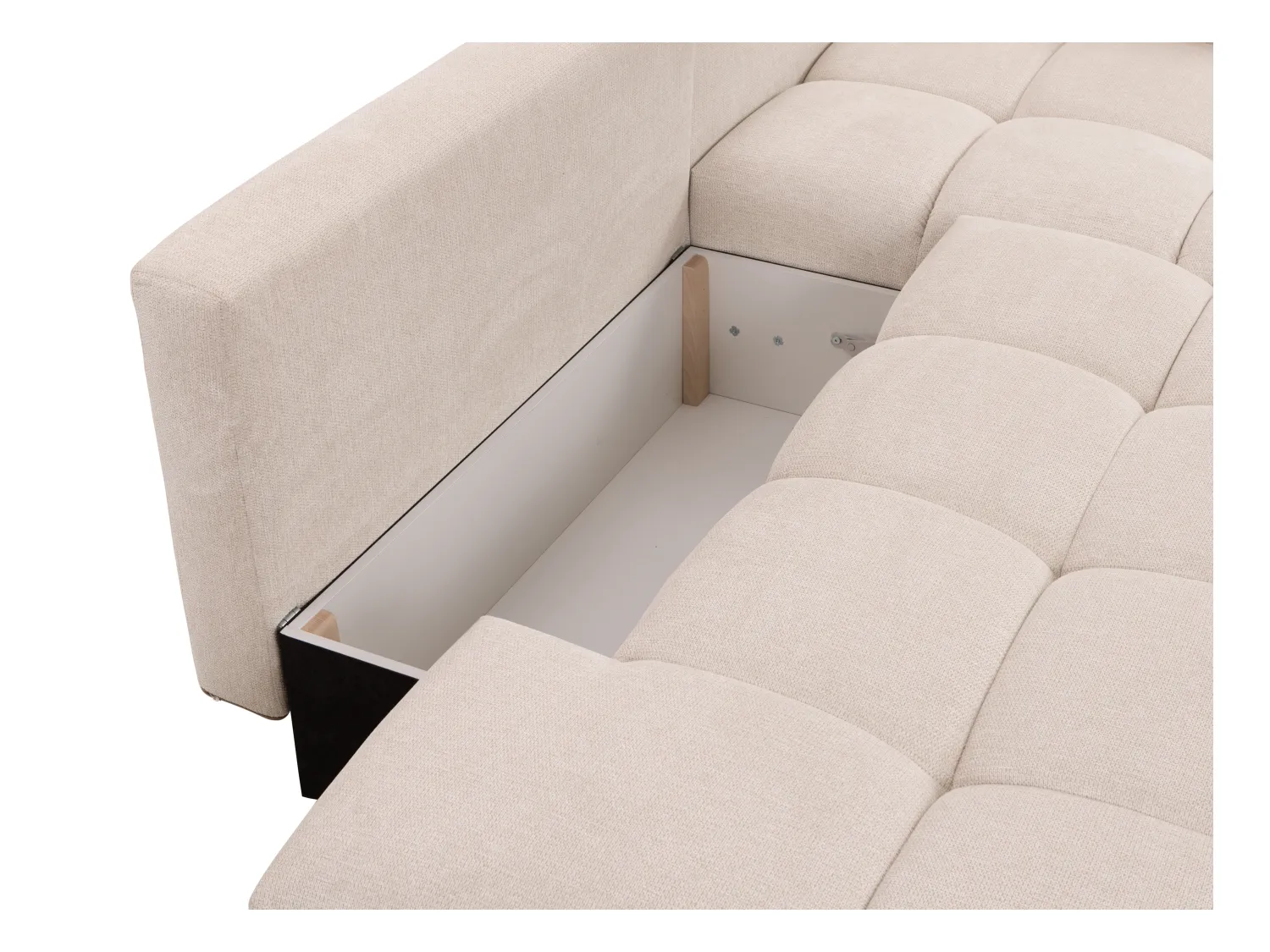 Læderremøbel højreolssofaehaven konvertibel sovetrædskift sofa i tekstureret beige TRIMALDI