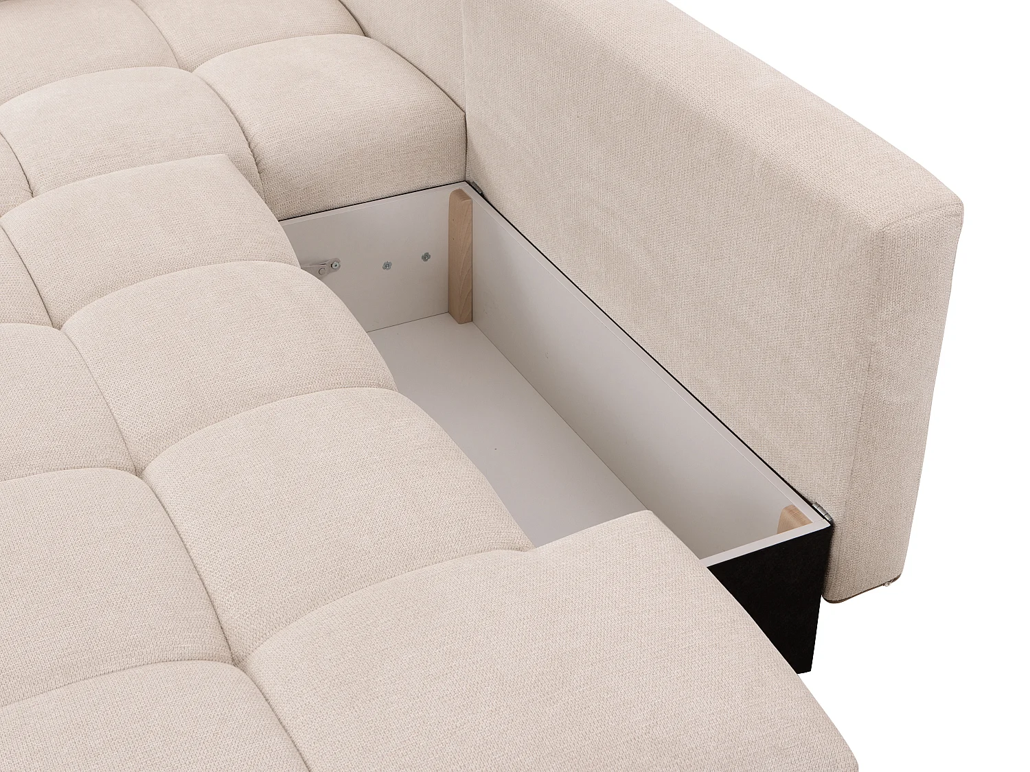 Vänsterställd bäddsoffa med texturerat beige tyg TRIMALDI