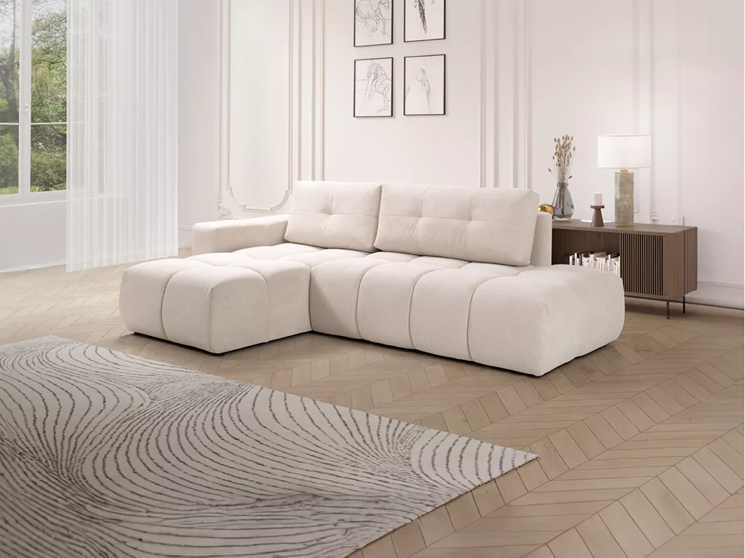 Kauf Unique Ecksofa mit Schlaffunktion - Ecke links - Stoff - Beige - TRIMALDI