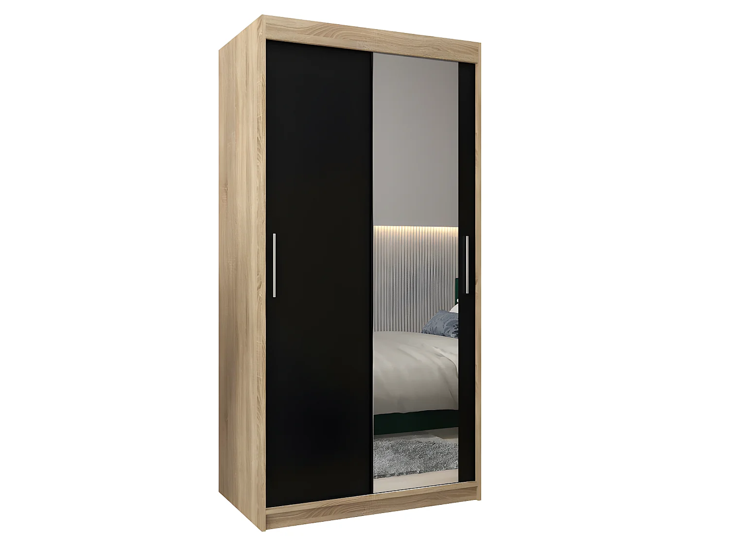Armoire 2 portes coulissantes Tokyo 2 100x200 cm avec miroir Pin - Noir