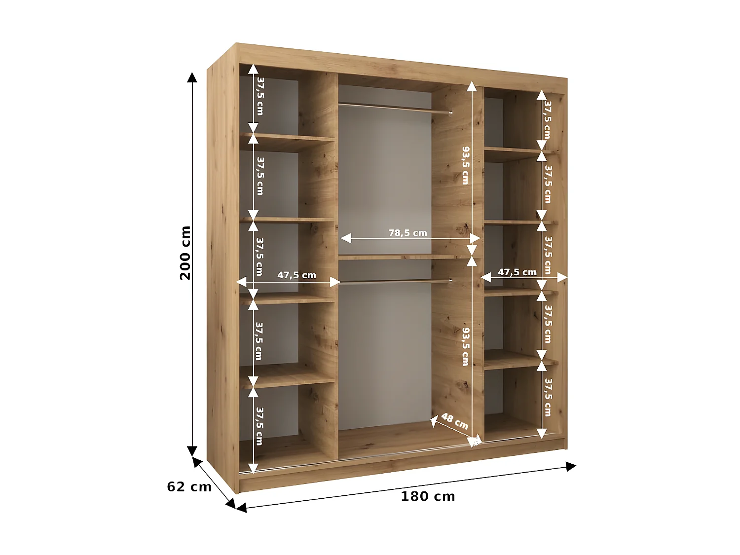 Armoire 2 portes coulissantes Verona 2 180x200 cm avec miroir Pin - Blanc