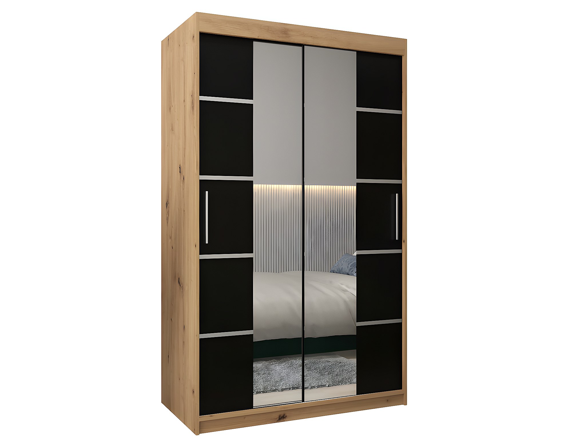 Armoire 2 portes coulissantes Verona 4 120x200 cm avec miroir Chne - Noir