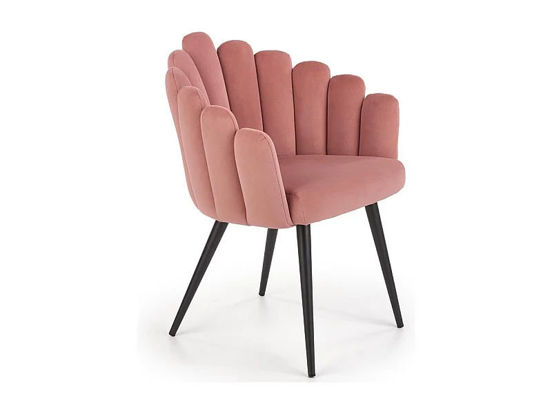 Sedia a guscio di design in velluto rosa con gambe in acciaio Amboise nero