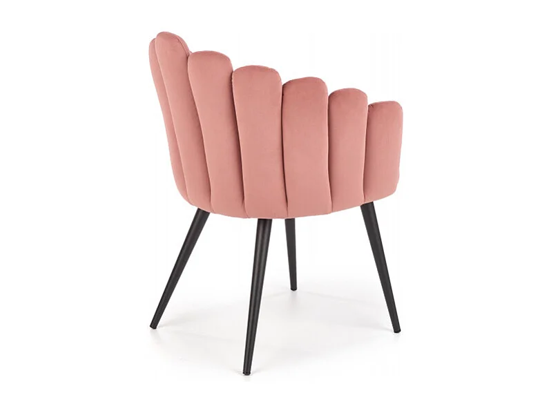 Chaise coquillage design en velours rose avec pieds en acier noir Amboise