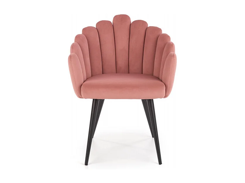 Chaise coquillage design en velours rose avec pieds en acier noir Amboise
