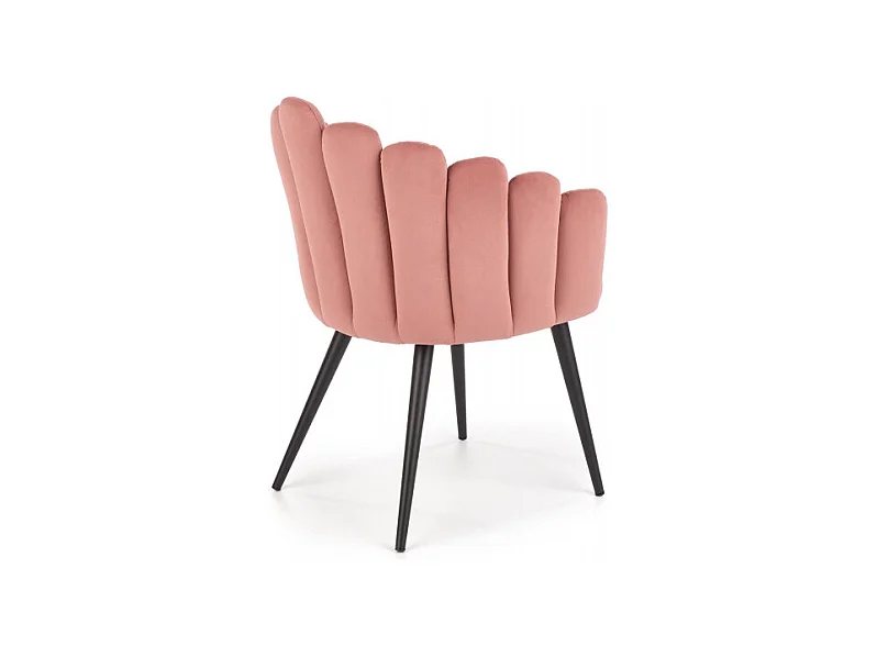 Silla de concha de diseño en terciopelo rosa con patas de acero negro Amboise