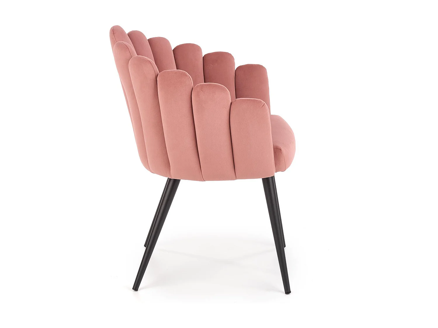 Sedia a guscio di design in velluto rosa con gambe in acciaio Amboise nero