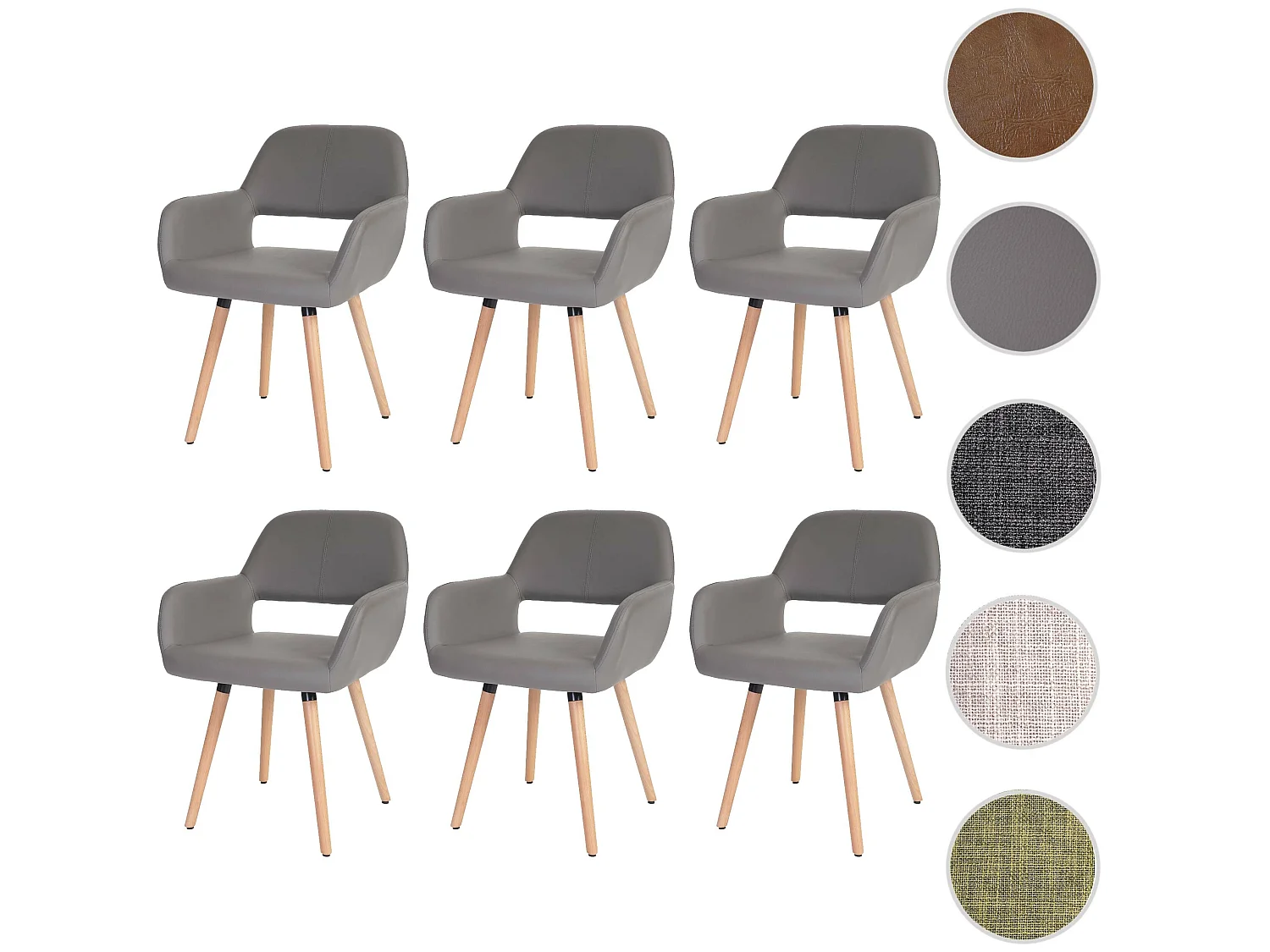Set 6x sedie sala da pranzo soggiorno cucina MCW-A50 II design retro legno ecopelle grigio chiaro