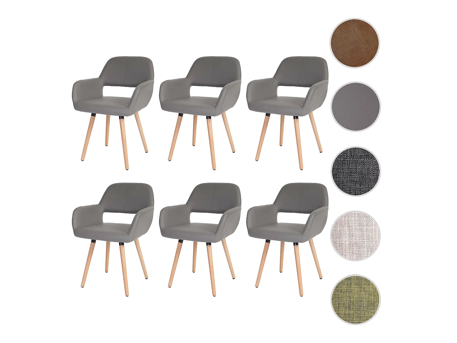 Silla de comedor MCW-A50 II (juego de 6),  piel sintética, gris topo, patas claras