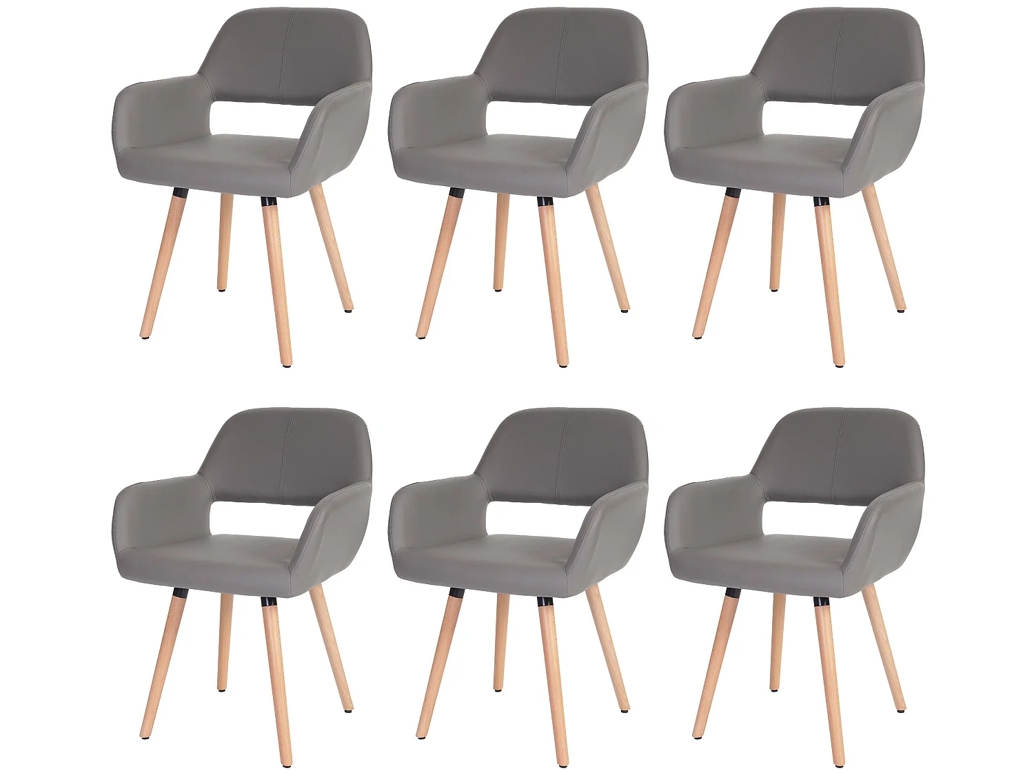 Eetkamerstoel MCW-A50 II (set van 6),  kunstleer, taupe-grijs, lichte poten