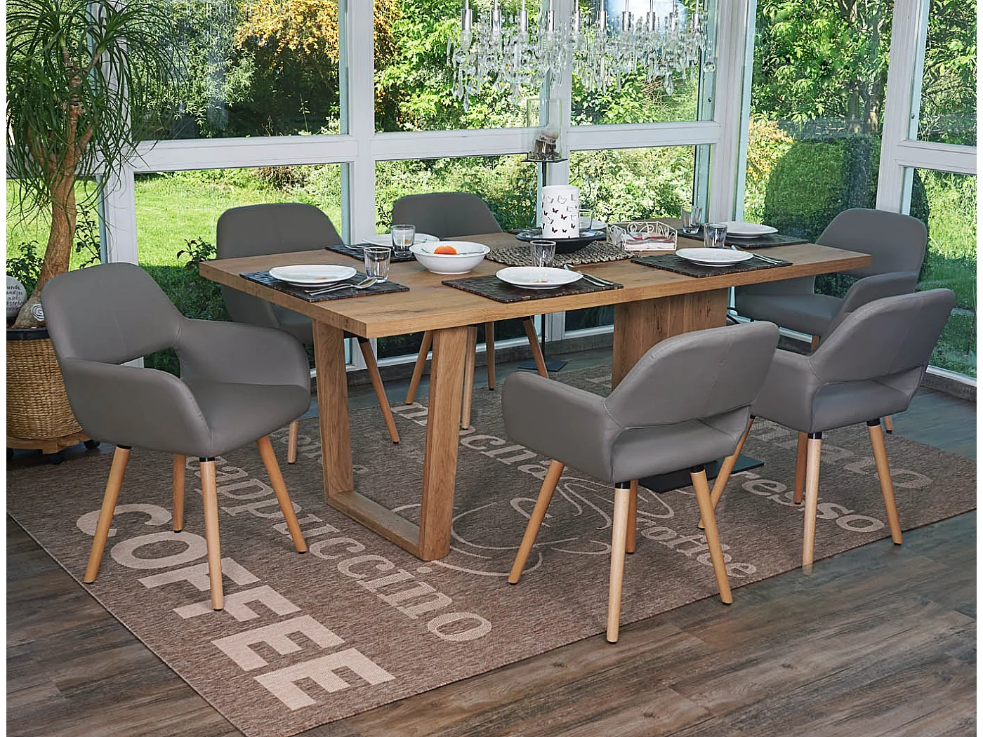 Krzesło do jadalni MCW-A50 II (zestaw 6 sztuk),  sztuczna skóra, taupe-szary, jasne nogi