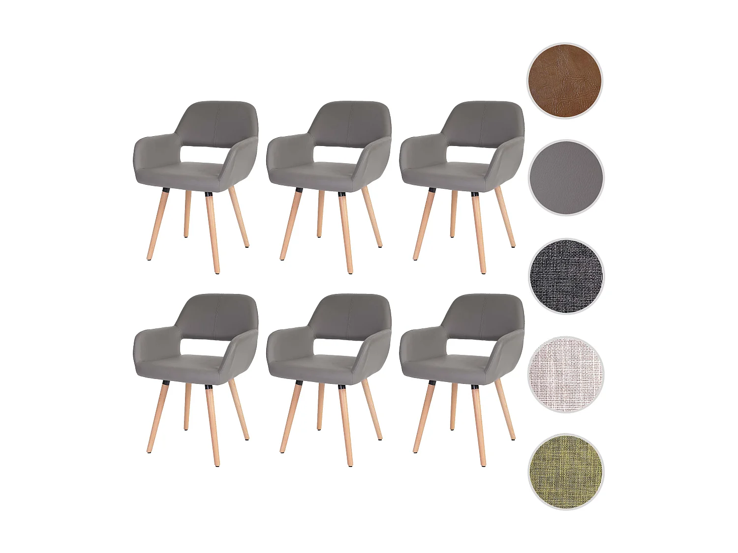 Krzesło do jadalni MCW-A50 II (zestaw 6 sztuk),  sztuczna skóra, taupe-szary, jasne nogi