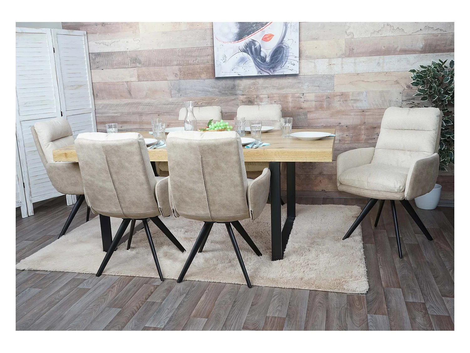Chaise de salle à manger MCW-G66 (lot de 6),  crème, avec accoudoirs