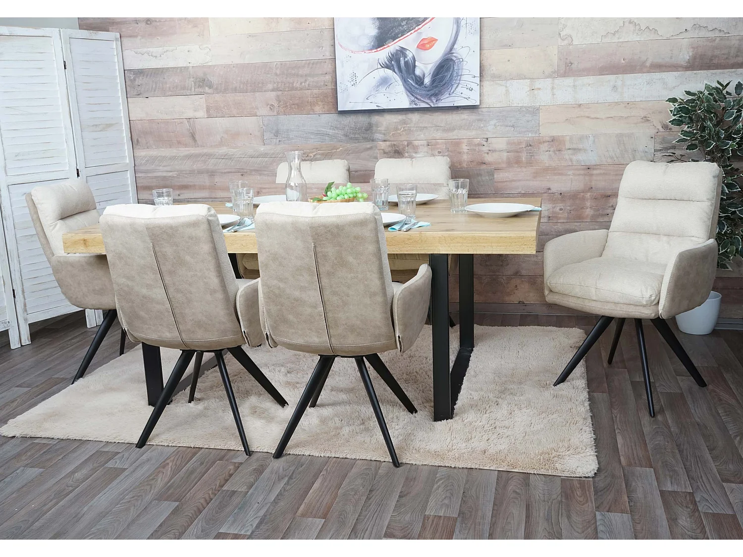 Chaise de salle à manger MCW-G66 (lot de 6),  crème, avec accoudoirs