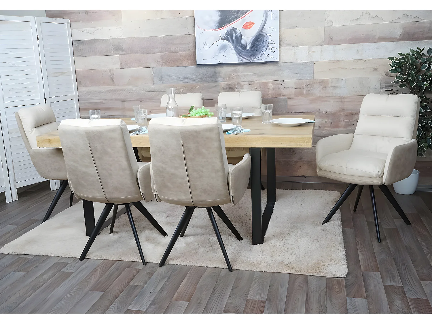 Chaise de salle à manger MCW-G66 (lot de 6),  crème, avec accoudoirs