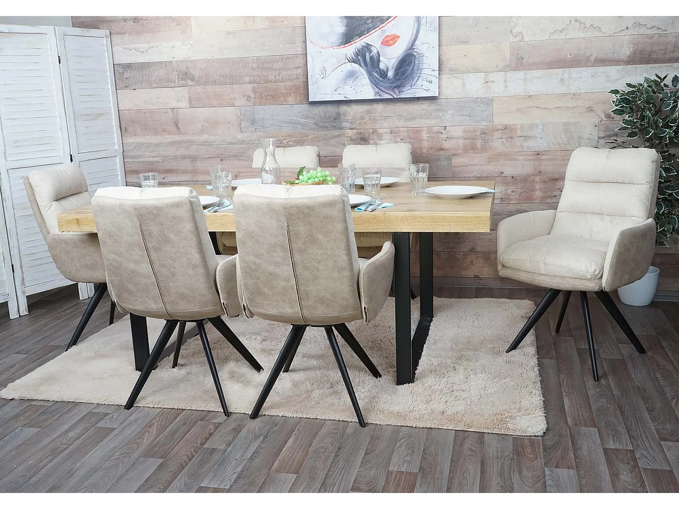 Krzesło do jadalni MCW-G66 (zestaw 6 sztuk),  kremowy, z podłokietnikiem