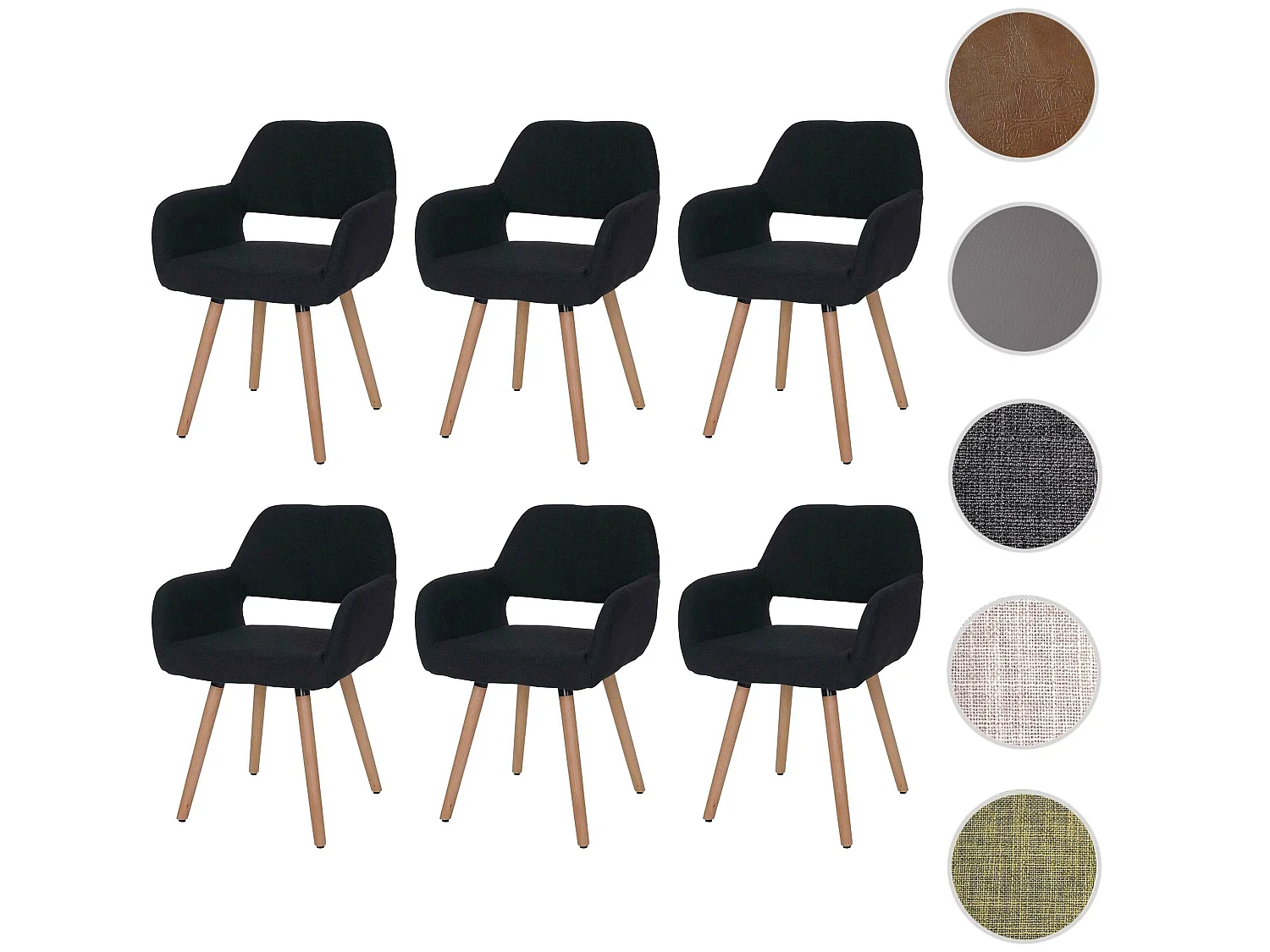 Chaise de salle à manger MCW-A50 II (lot de 6),  tissu, noir