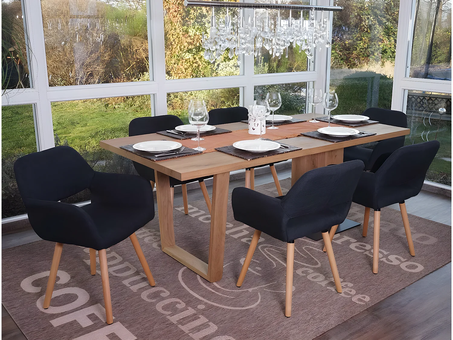 Eetkamerstoel MCW-A50 II (set van 6),  textiel, zwart-grijs, lichte poten