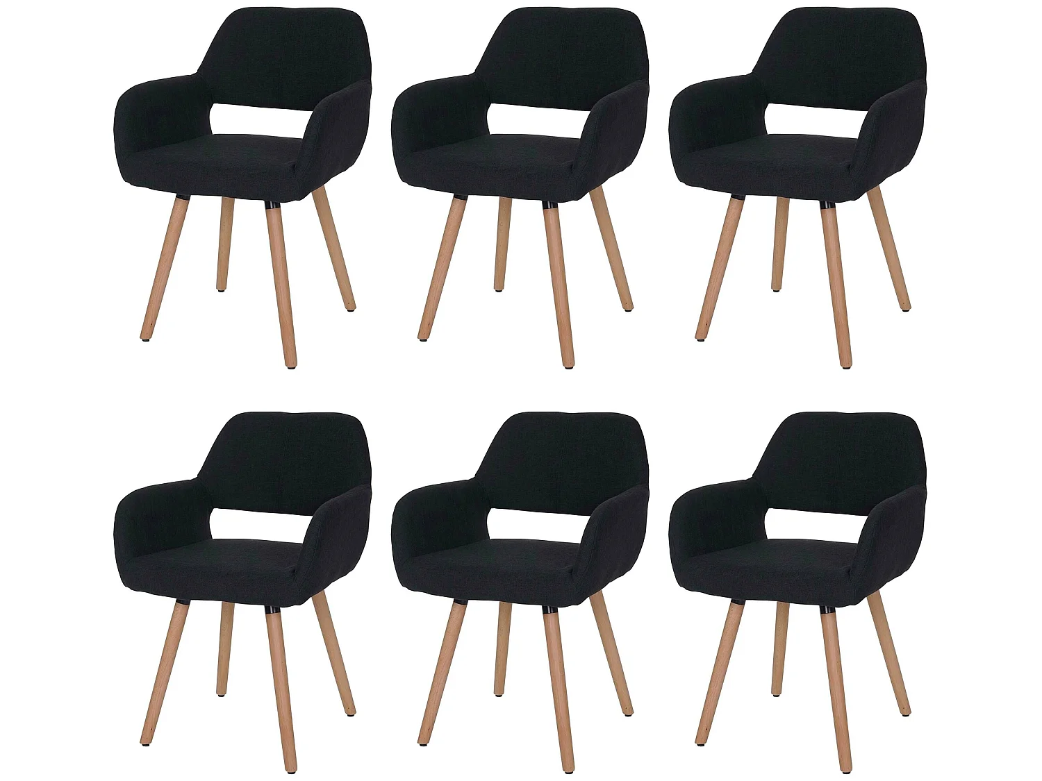 Eetkamerstoel MCW-A50 II (set van 6),  textiel, zwart-grijs, lichte poten