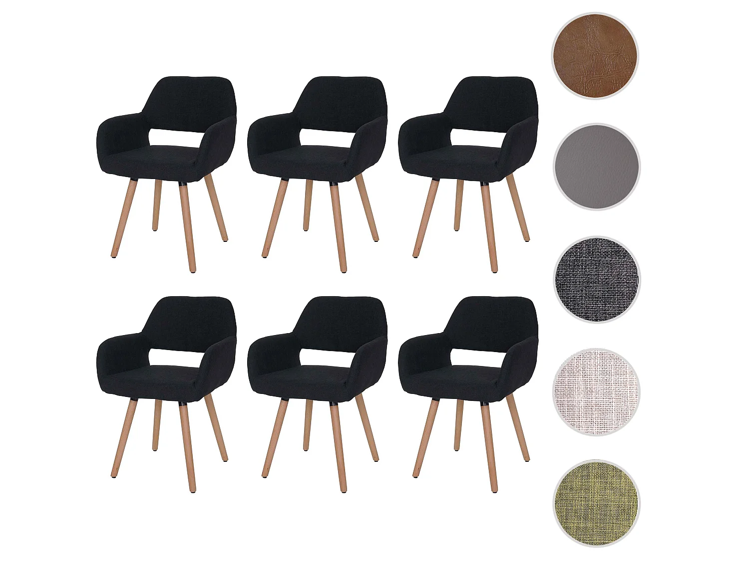 Chaise de salle à manger MCW-A50 II (lot de 6),  tissu, noir