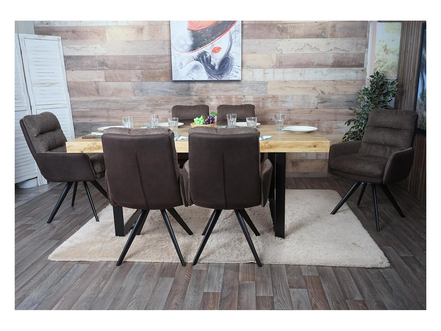 Chaise de salle à manger MCW-G66 (lot de 6),  brun-brun foncé, avec accoudoirs