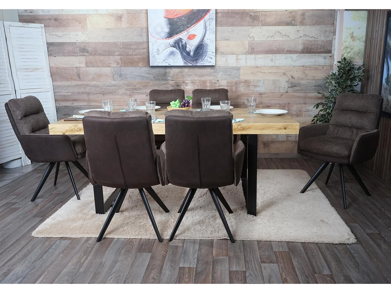 Set 6x sedie poltroncine girevole elegante imbottita MCW-G66 tessuto con braccioli marrone