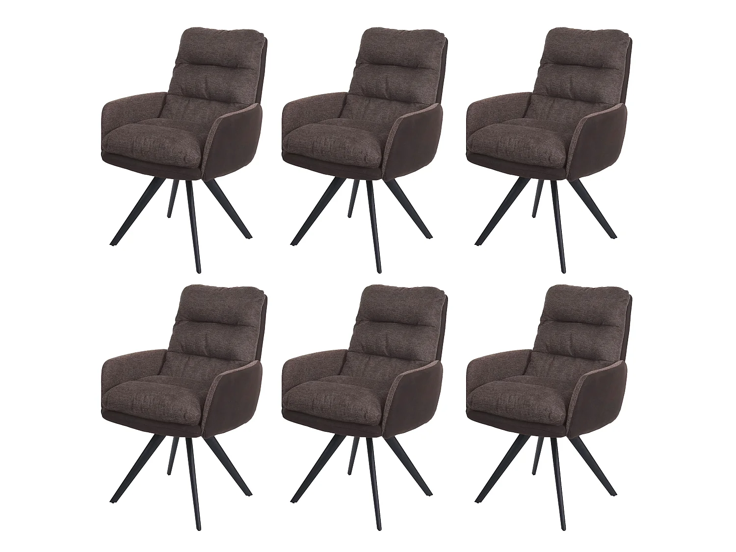 Set 6x sedie poltroncine girevole elegante imbottita MCW-G66 tessuto con braccioli marrone