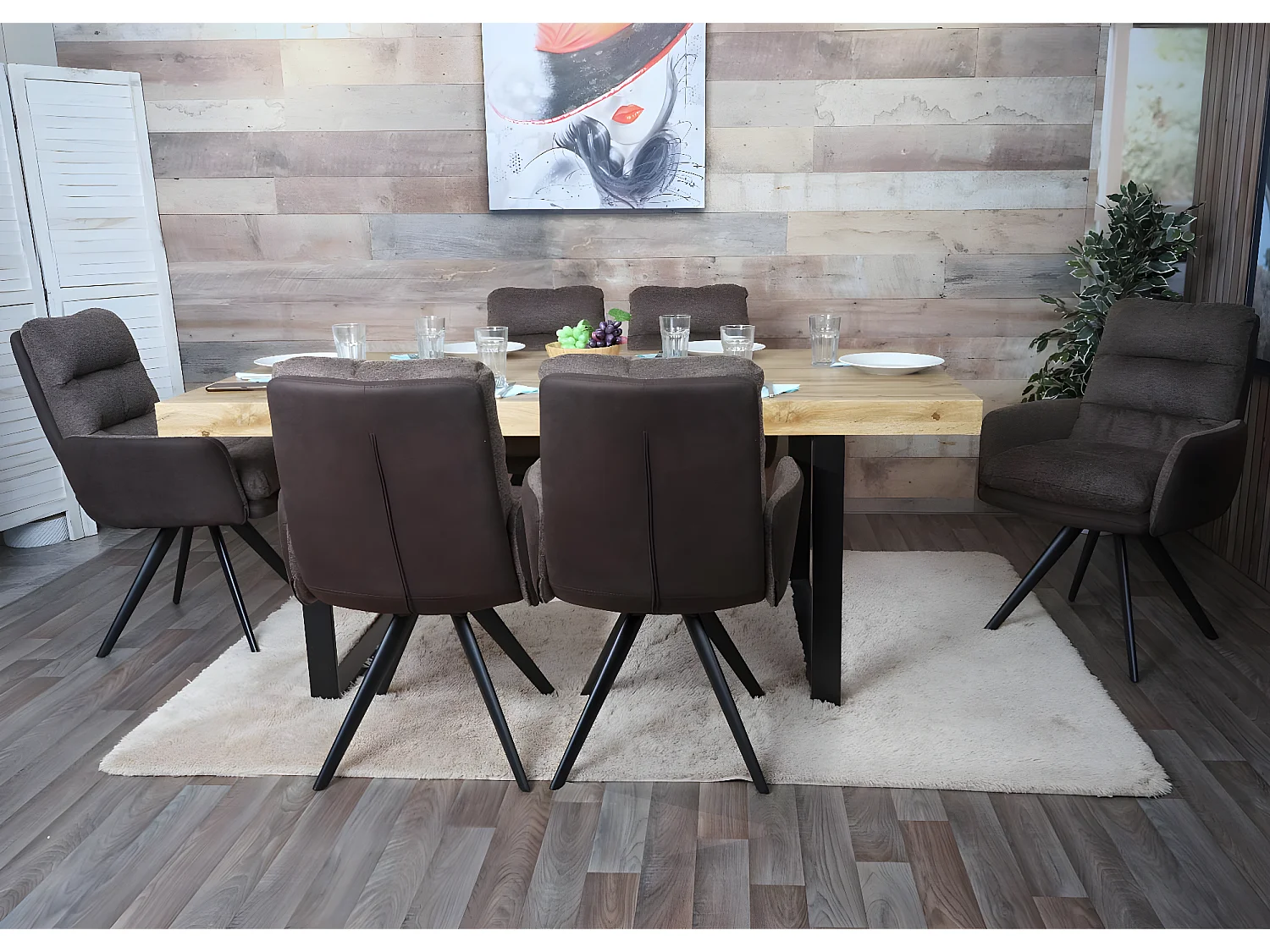 Set 6x sedie poltroncine girevole elegante imbottita MCW-G66 tessuto con braccioli marrone