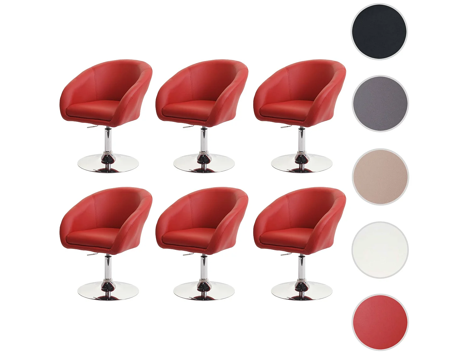 Chaise de salle à manger MCW-F19 (lot de 6),  similicuir rouge