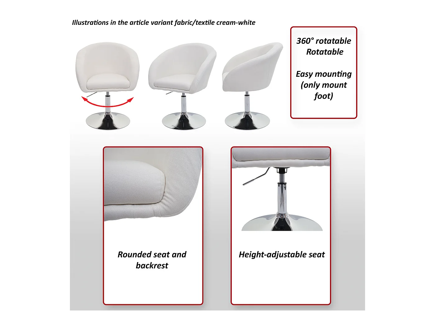 Chaise de salle à manger MCW-F19 (lot de 6),  similicuir rouge